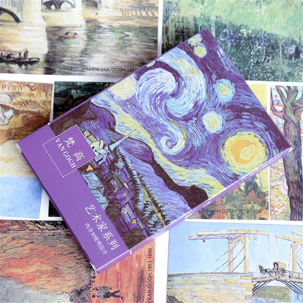 30pcs Vintage Oil Painting Greeting Card Card Message Note Letter Paper Mini Postcard Birthday Letter Paper Set Envelope: Default Title