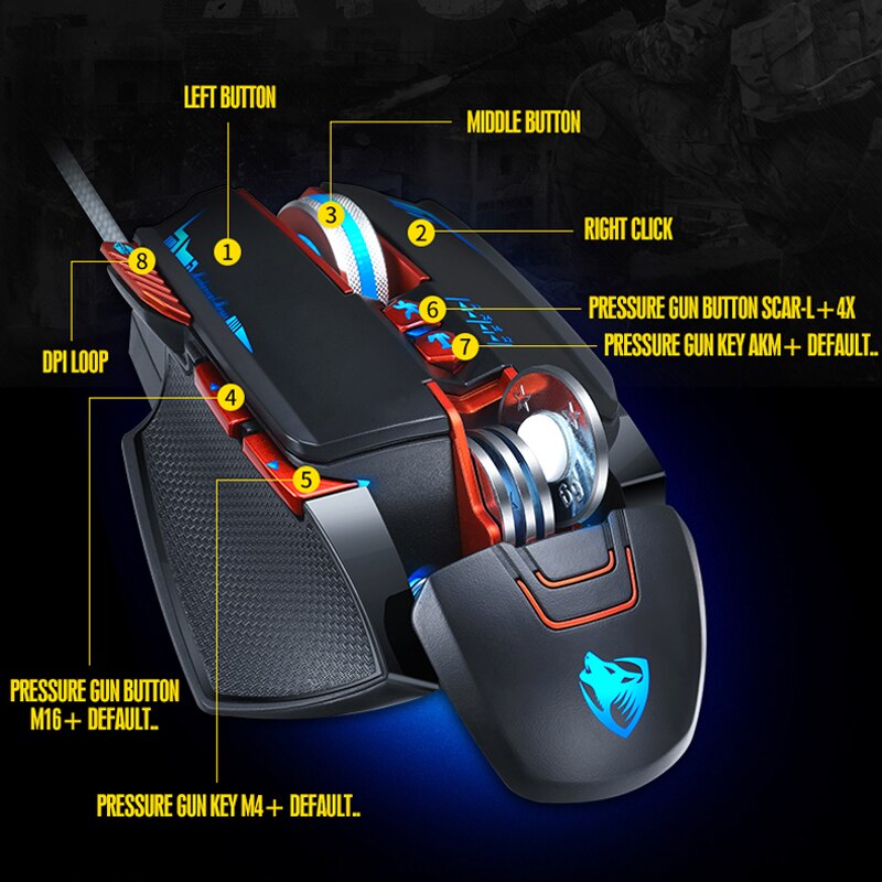 T-Wolf Gaming Mouse Wired 3200 DPI Programmable Breathing Light Ergonomic Game USB Computer Mice Gamer for Desktop Laptop PC