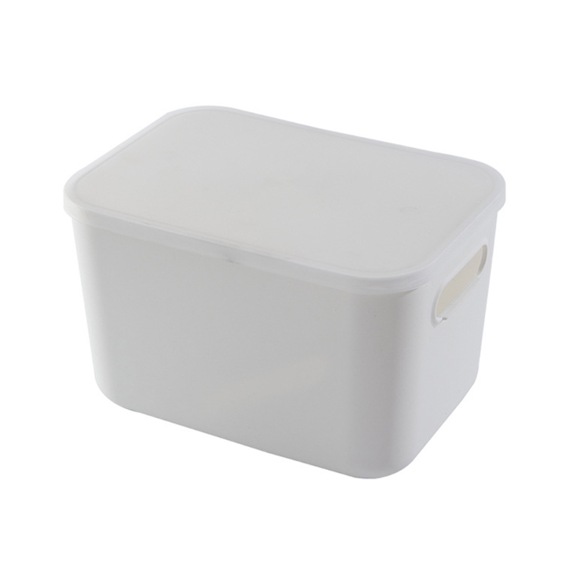 Plastic White Stackable Storage Box Bin with Clear Lid Handles Multifunctional Clothes Sundries Desktop Basket Organizer: 4-MH