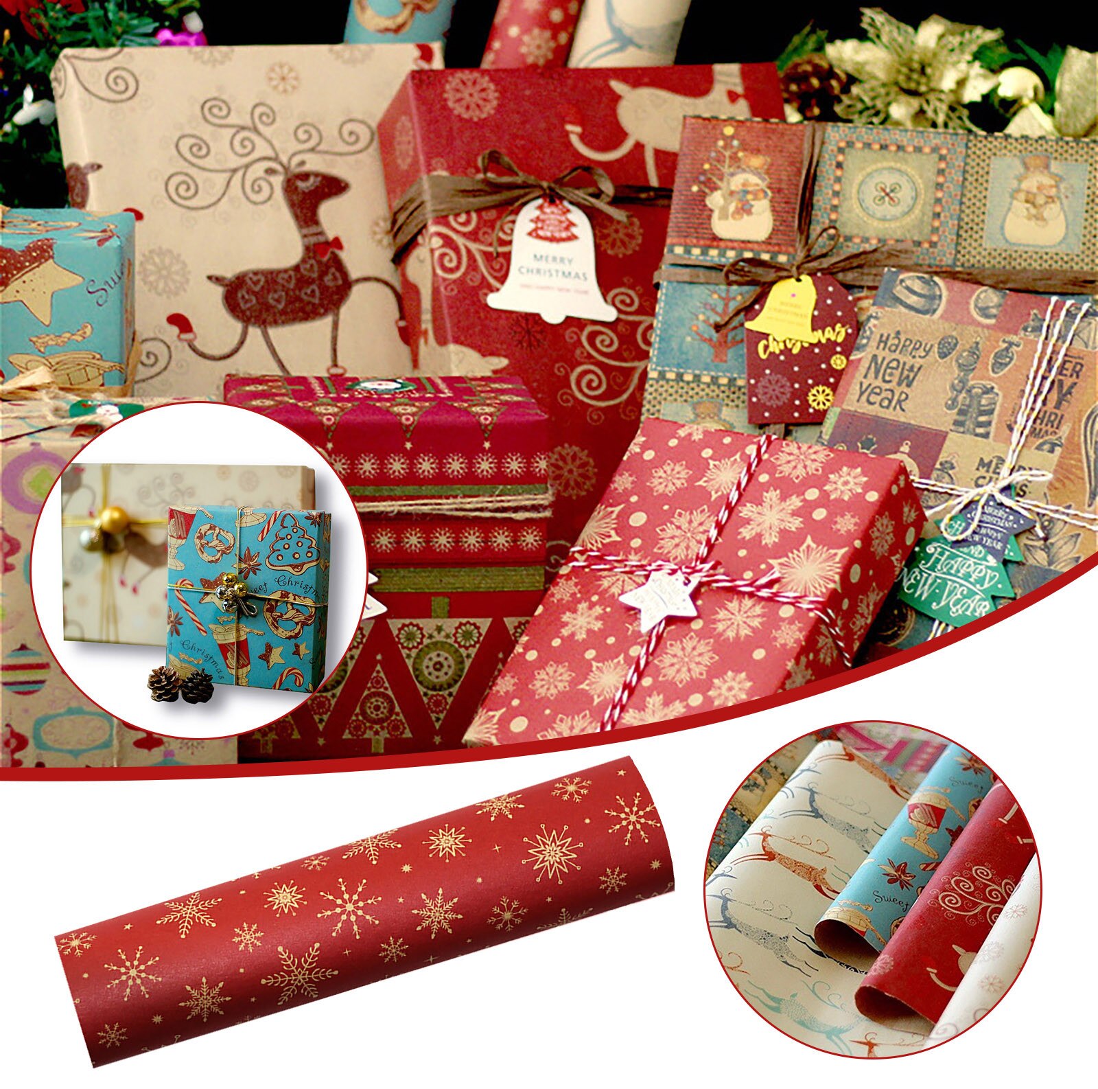 Christmas Printing Kraft Paper Roll Crafts Art Packaging Decorative Paper Christmas Home Decoration Year Party Paper#50