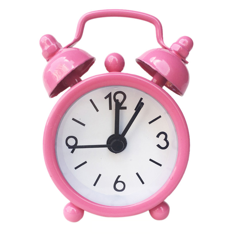 Mini Alarm Clock Electronic Round Number Double Bell Desk Table Digital Quartz Clock Home Decoration Retro Portable: Pink