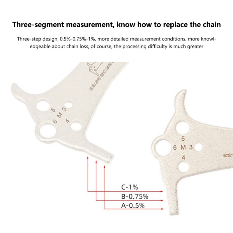 3 In 1MTB Bike Chain Length Checker Stainless Steel Bicycle Chain Gauge Wear Measure Indicator Repair Tool Bicycle Chain Checker