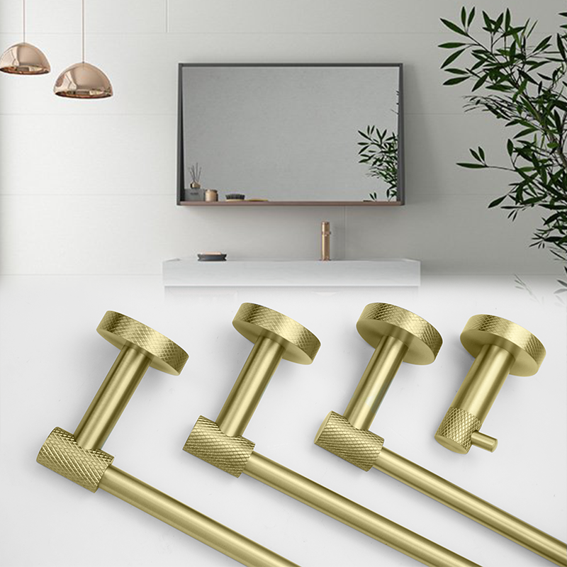 Badezimmer-Accessoires-einstellen aus glänzendem RoséGold und Chrom zur Wandmontage, Handtuchhalter, Toilettenpapierhalter, Bademantel-Haken-Aufhänger