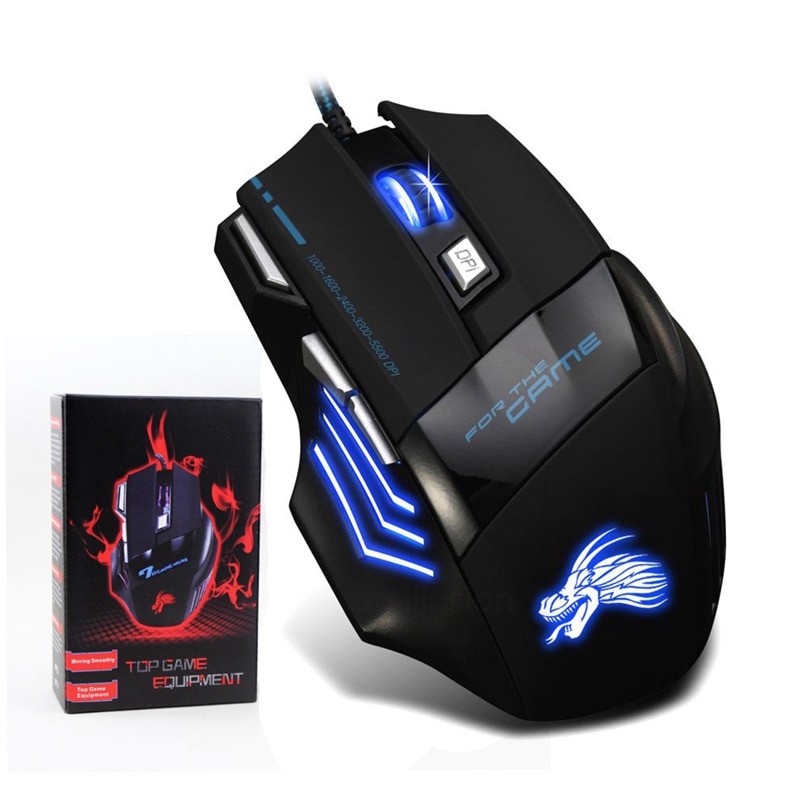 Usb wired gaming mouse 7 botões 5500 dpi ajustável led backlit computador óptico mouse gamer ratos para computador portátil portátil