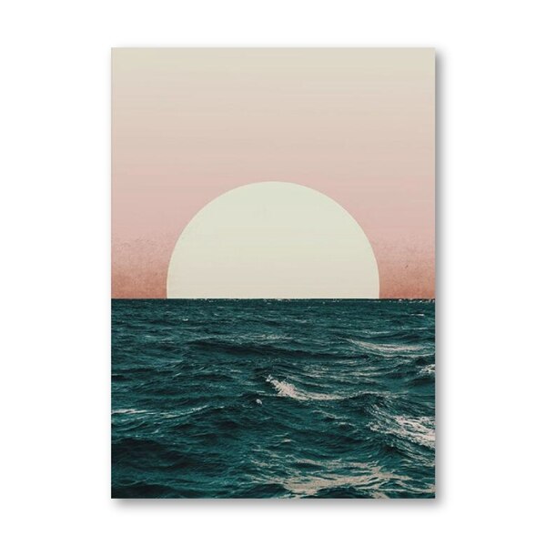 Ocean Sunset Landscape Print Coastal Decor Scandinavian Style Poster Modern Abstract Wall Art Painting Home Wall Decor: 42x30cm No Frame