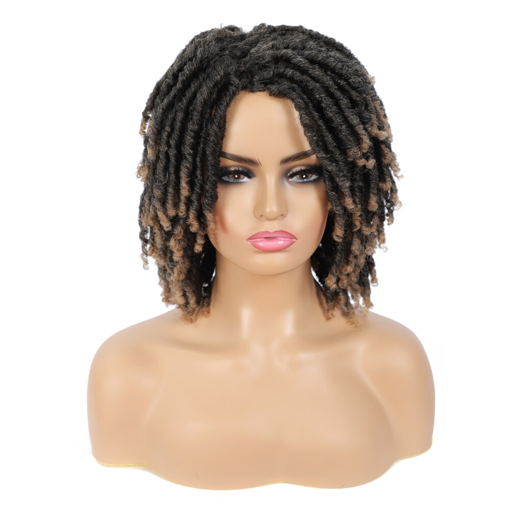 Peluca de rastas trenzada Twist negro marrón corta resistente al calor Crochet Soul Locs pelucas de pelo sintético para mujeres blancas y negras: 1B/27HL