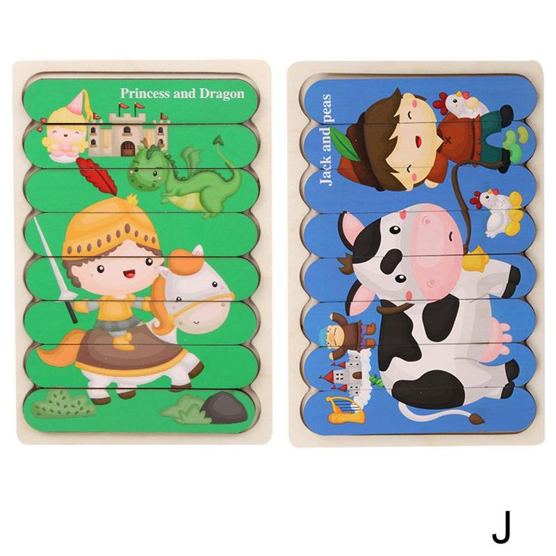 1pc Kids Wooden Toy Double-sided 3d Puzzle Stories Strip Puzzle Stacking Jigsaw Montessori Toy for Children Education: J