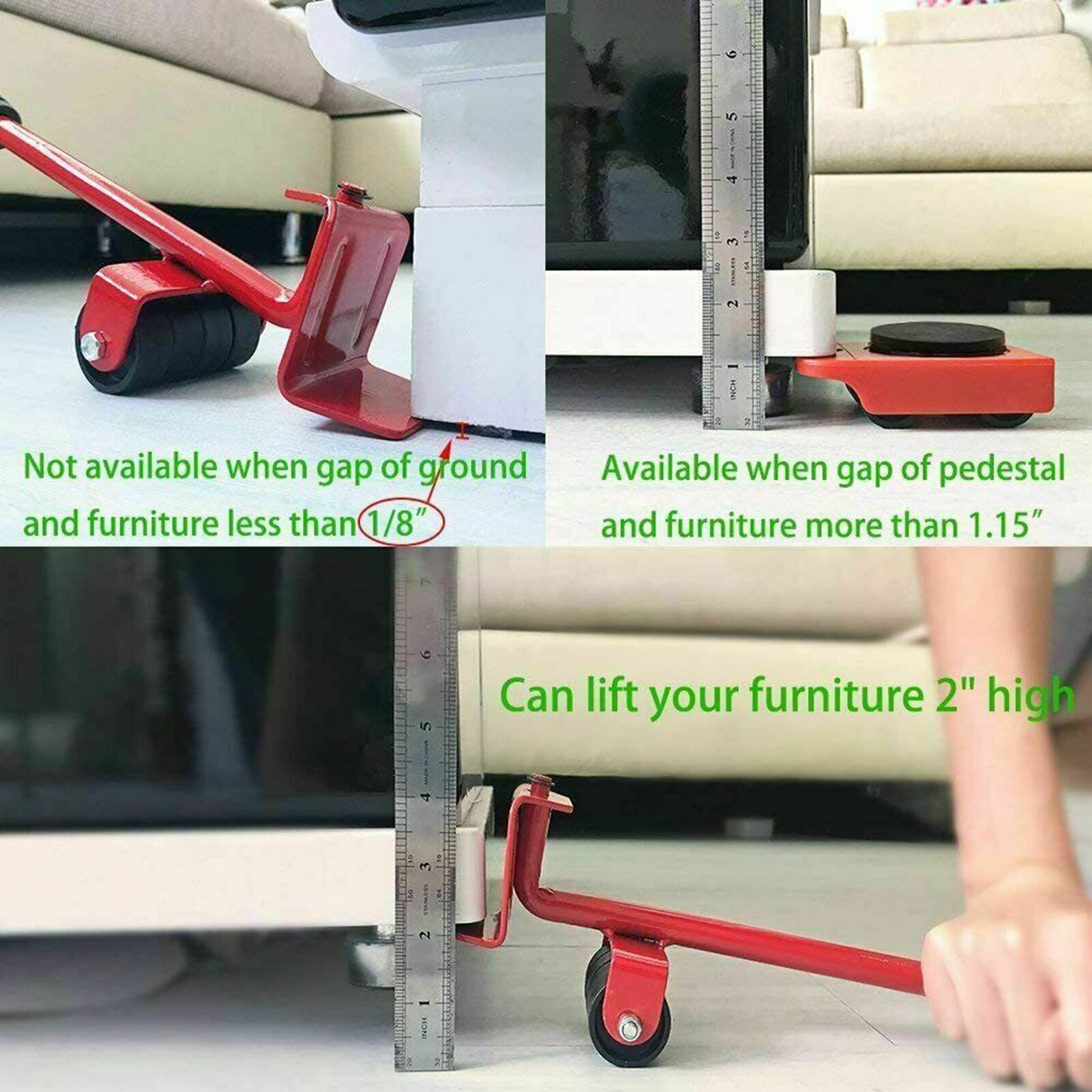 Sistema de movimiento pesado para muebles, herramienta de elevación, 4 deslizantes, rueda de deslizamiento, fácil de mover, herramientas manuales móviles, para el hogar, 5 uds.