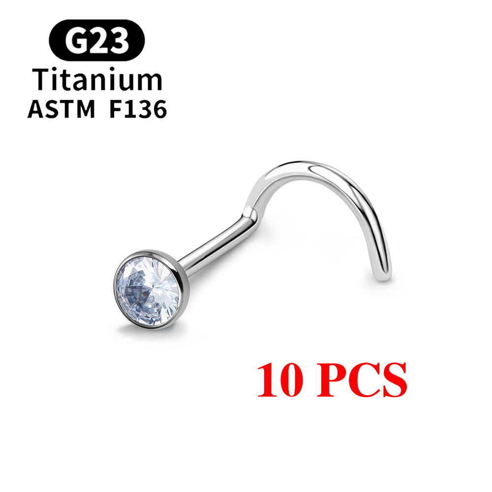 1/10 Uds ASTM F136 G23 Piercing de titanio para la nariz 20G tachuelas para la nariz en forma de L con circonita 2-3mm anillos para la nariz joyería para Piercing de la nariz: Blanco / Chapado en cobre envejecido