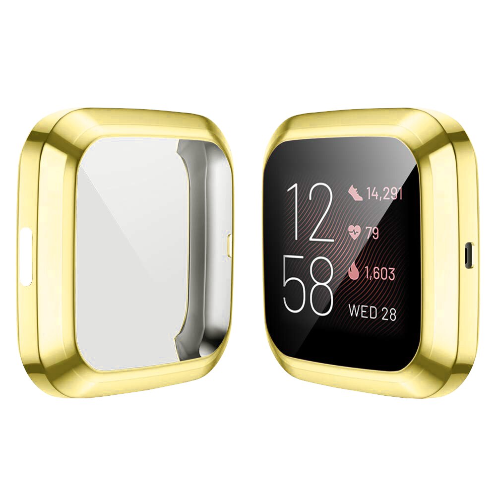 Protector de pantalla para Fitbit Versa1 Versa 2 versa lite todo-Alrededor Ultra delgado suave TPU funda para reloj Protector de parachoques: Dorado / For Versa Lite