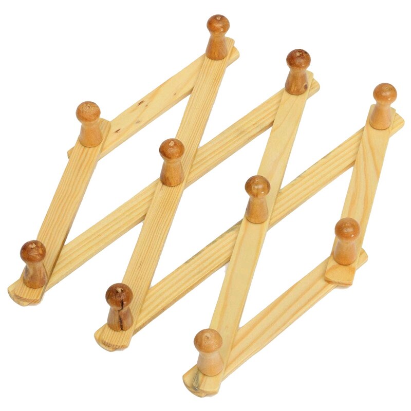Colgador de pared de acordeón, paquete de ganchos de 2 madera Natural, montado en la pared, expandible, perchero, 10 Uds.: Default Title