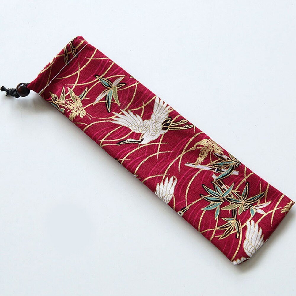 Japan Stijl Bestek Zak Herbruikbare Reizen Koord Pouch Voor Keuken Servies Vork Lepel Bamboe Eetstokjes Reinigingsborstel: 1