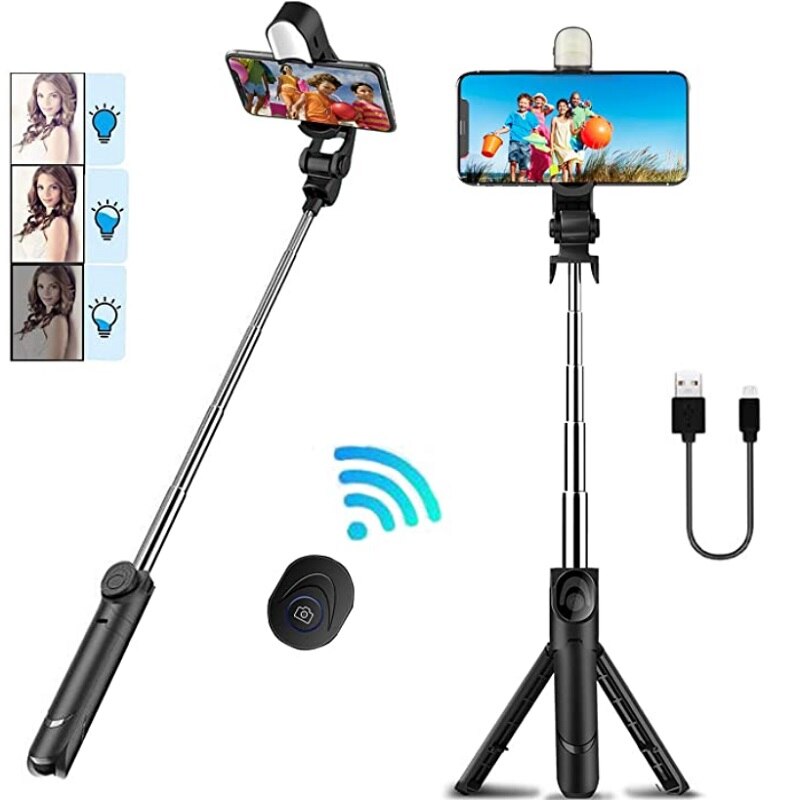 Doodbi 3 In 1 Lichtgewicht Uitschuifbare Bluetooth Selfy Sticks Statief Afneembare Draadloze Afstandsbediening Sluiter Opvouwbare Mini Selfie Stok