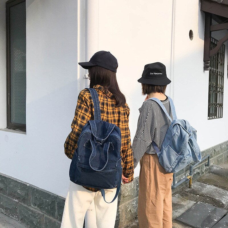 Denim Jeans Vrouwen Rugzak Voor School Tieners Meisjes Vintage Stijlvolle Schooltassen Dames Rugzak Vrouwelijke Boekentas Mochila