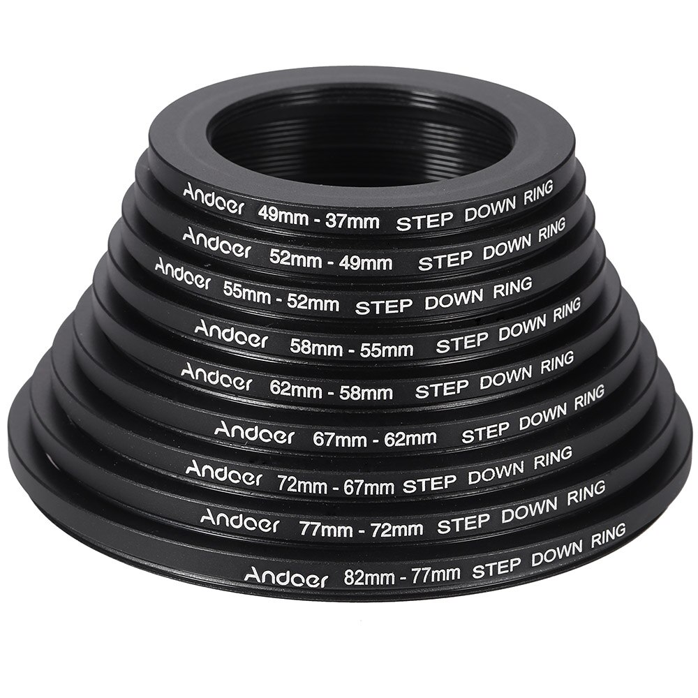 Andoer 18 pcs 37-49-52-55-58-62-67-72-77-82mm Step Up/Step Down aluminium Lens Filter Adapter Ring Kit