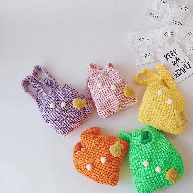 Children Girl Kids Coin Purse Bag Hobos Mini Small Solid Knitting Korean Accessories