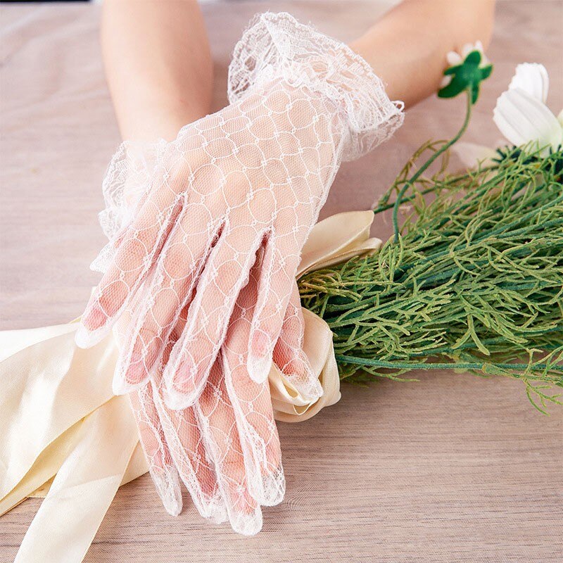 Ranmo Bruid Jurk Handschoenen Kant Korte Paragraaf Zwart Wit Wanten Charmante Dame Vrouwen Handschoen Met Vingers Bruiloft Accessoires