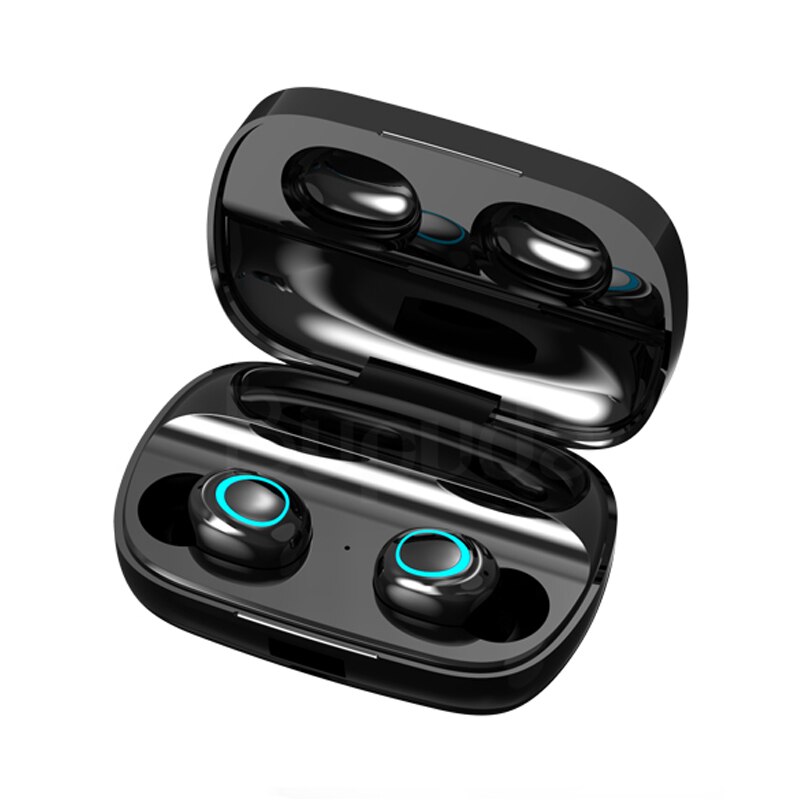 TWS Wireless Bluetooth Kopfhörer Kopfhörer Wasserdichte Sport Gaming Headset Noise Earbuds mit Mic für iPhone Xiaomi + Ladung Box: No LED - Black