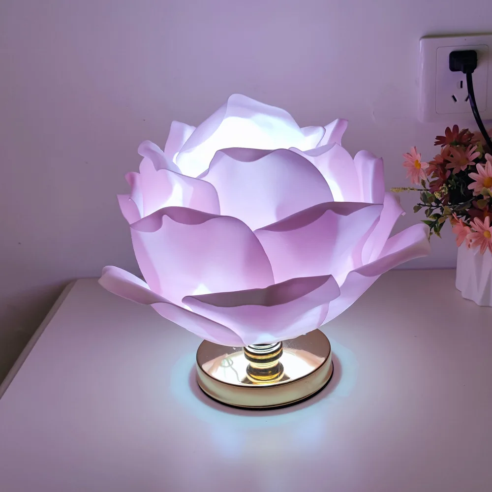 Rose Floral Table Lamps Girls Bedroom Atmosphere Decorative Night Lights