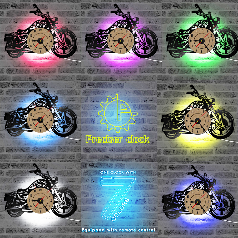3d klassisk vinyl plate klokke motorsykkel fans hul motorsykkel form veggkunst motorsykkel rytter led klokke