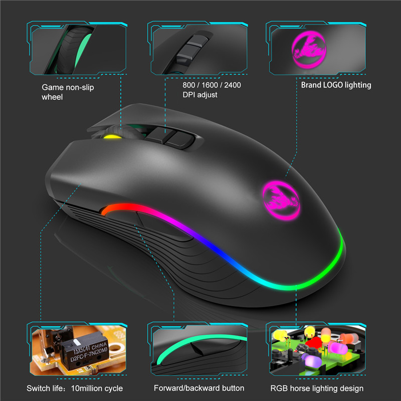 Ratón inalámbrico para juegos, Mouse ergonómico óptico recargable de carga rápida tipo C, RGB, 2,4G, USB, 2400DPI, para PC y portátil