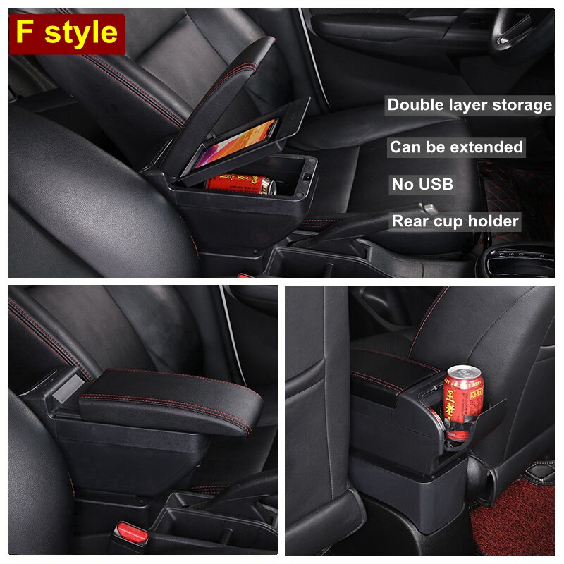 For Ford Fiesta armrest box central Store Centre Console box with cup holder: F Black Red No USB