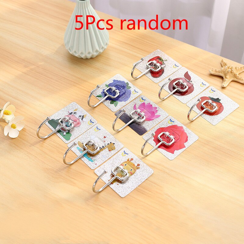 5Pcs Roestvrij Staal Grote Haken Non-marking Stickers Punch-Gratis Haak Sterke Haak Mulifunctional Haak Keuken badkamer Haak: 5Pcs 03 random