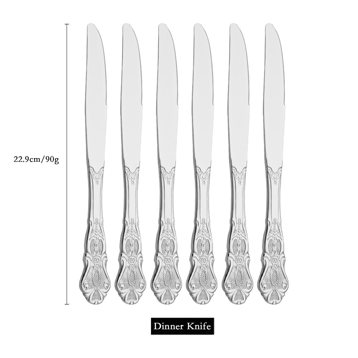 6-24pcs Luxury Wedding Silverware set Silver Dinnerware Knife Fork Tea Spoon Retro Kitchen Flatware Tableware Cutlery Rack Set: 6Pcs Dinner Knife