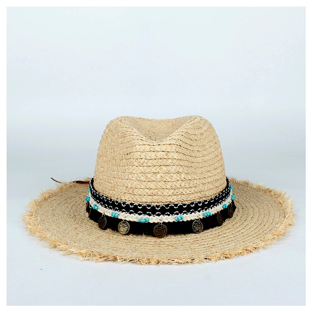 Japan raffia halm sommer kvinder rejser strand solhat dame bohemia bred skygge panama solhat solhat str. 56-58cm: Farve 3