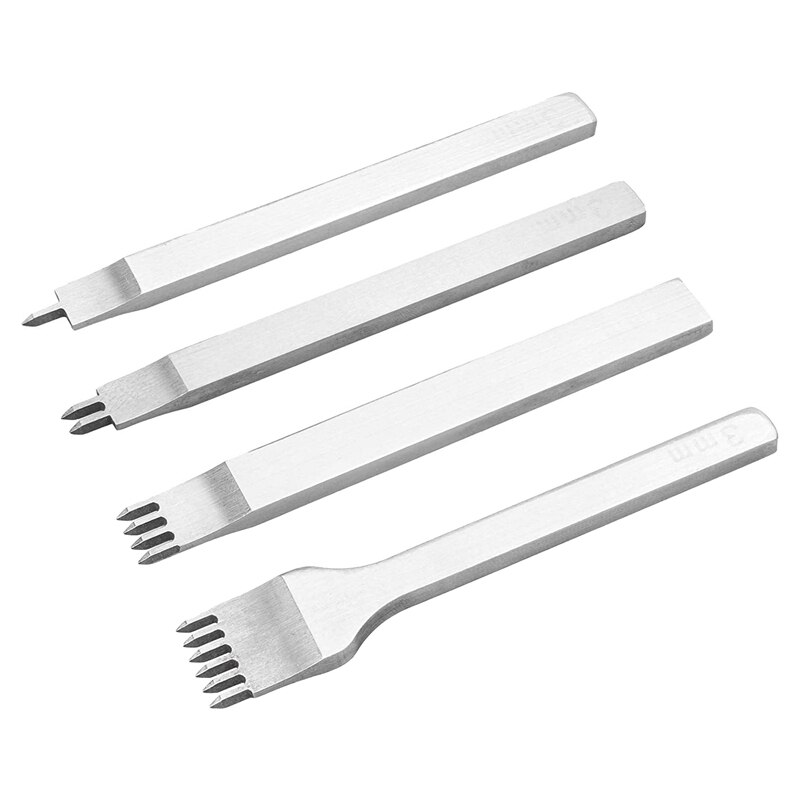 Herramienta de costura de cuero, cincel para cuero, 1/2/4/6 puntas, para costura artesanal, cincel de cuero (3mm), 4 Uds.: Default Title
