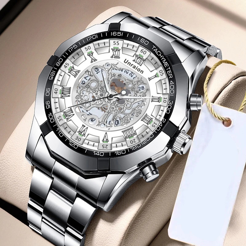 volautomatische uurwerkhorloges Herenkalender Waterdicht lichtgevend mechanisch horloge Zakelijk quartz horloge met grote wijzerplaat: green