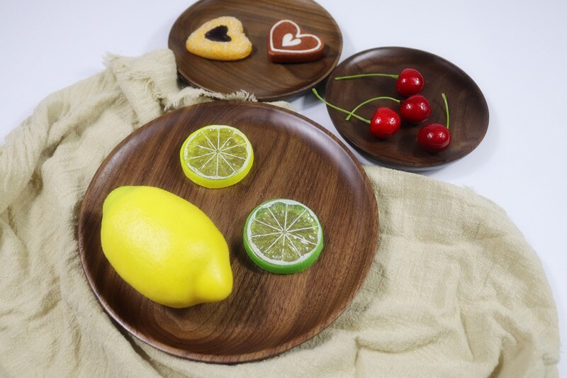 1 PC Schwarz Nussbaum Holz Platte Westlichen Runde Holz Pizza Snacks Nachtisch Holz Tablett Beliebte Holz Umweltfreundliche Gerichte MF 021