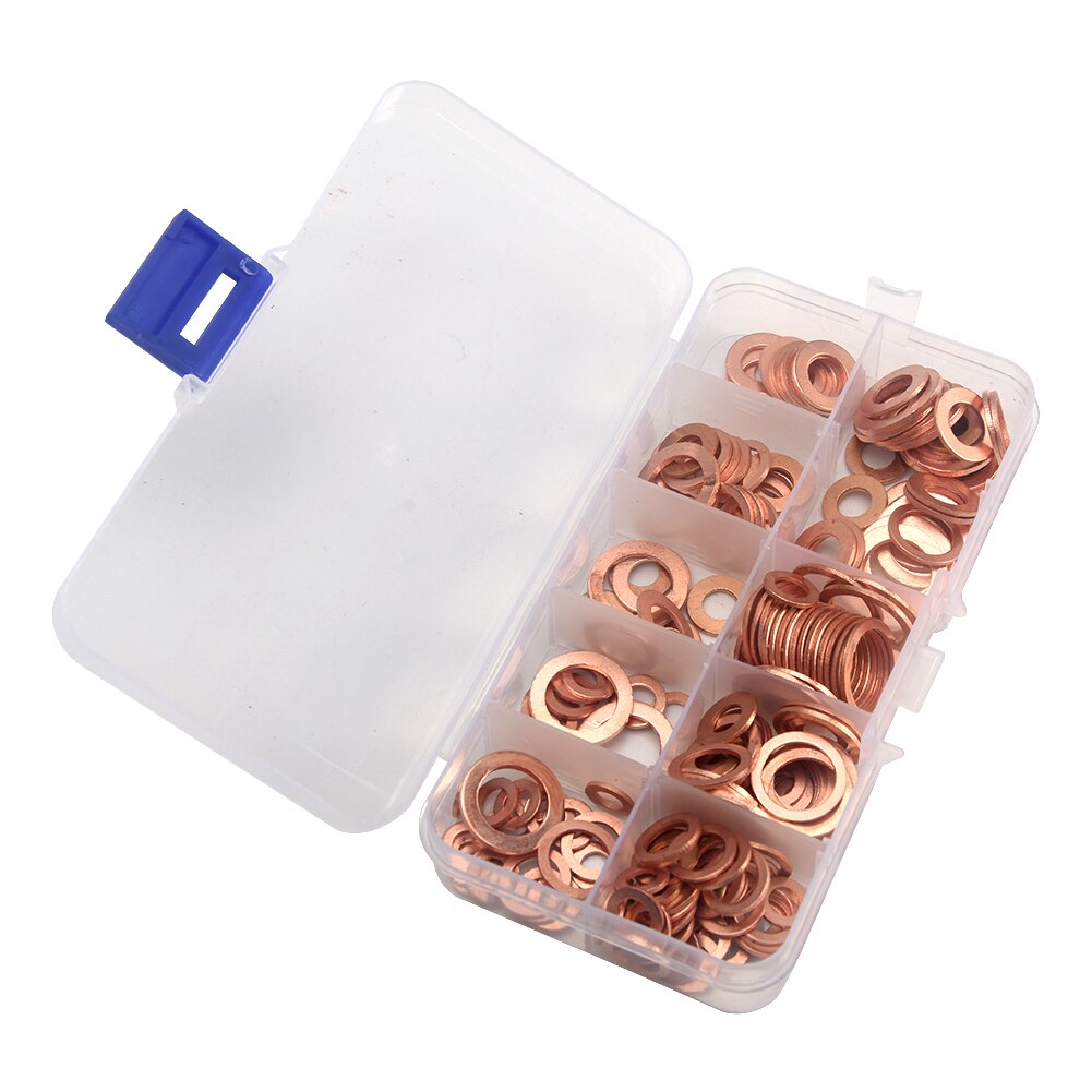 Copper Washer Gasket Nut and Bolt Set Flat Ring Seal Assortment Kit with box -M14 Electrical Woodworking Washers