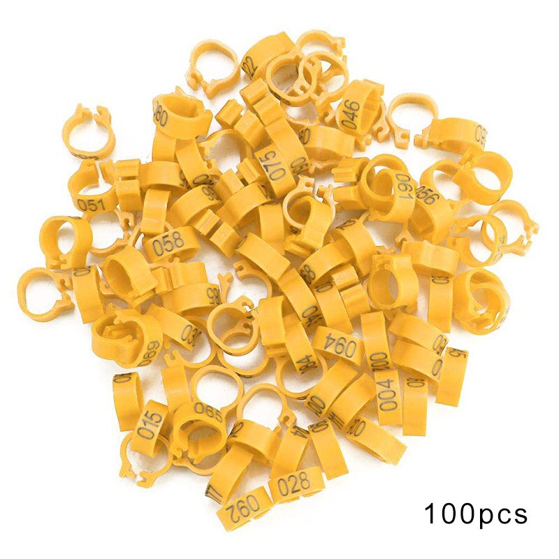 100pcs Numbered Birds Leg Bands 8mm Poultry Leg Foot Rings for Chickens Doves Pigeons 001-100 E2S: Yellow