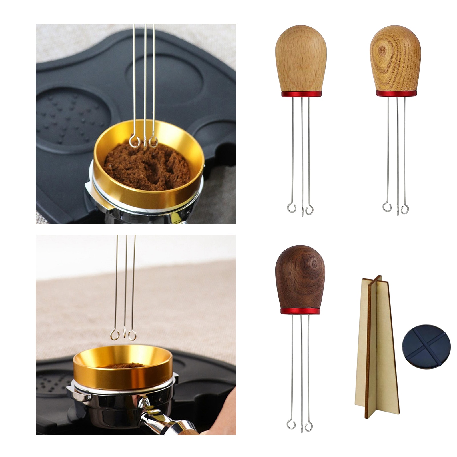 1pc Solid Wood Handle Stainless Steel Espresso Coffee Tamper Stirring Needle Espresso Tamper Espresso Packer Coffee Maker Tools