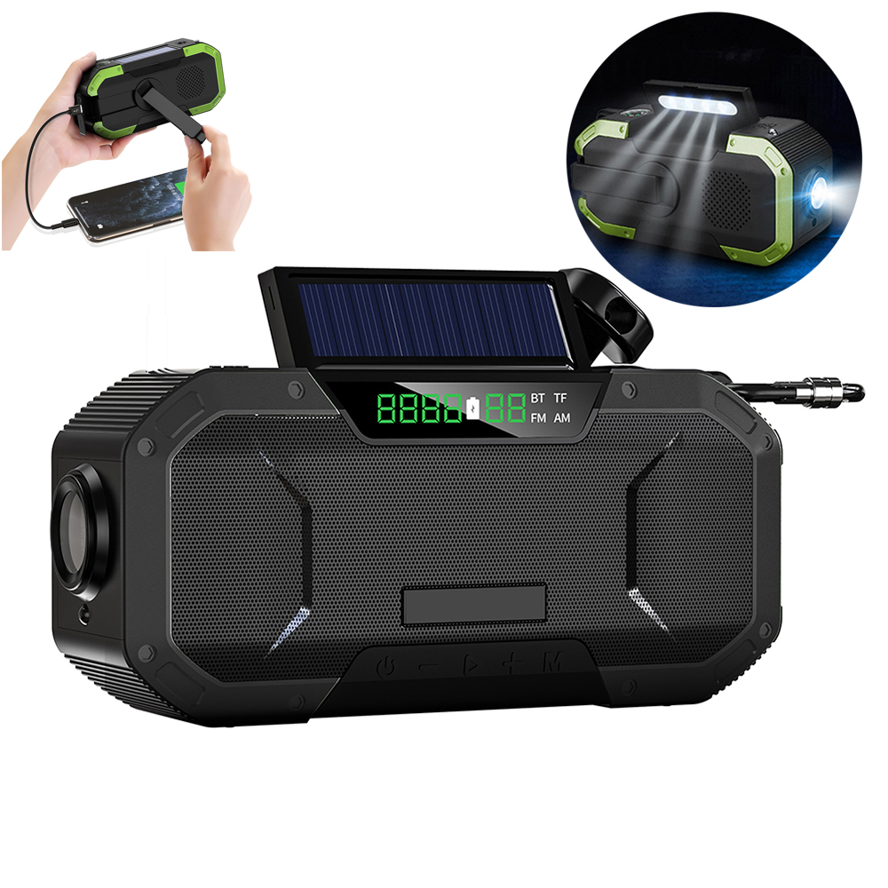 Radio solaire Portable bluetooth 5.0, haut-parleur, manivelle, AM/FM, récepteur RADIO météo multifonction avec lampe de poche, batterie d&#39;alimentation d&#39;urgence
