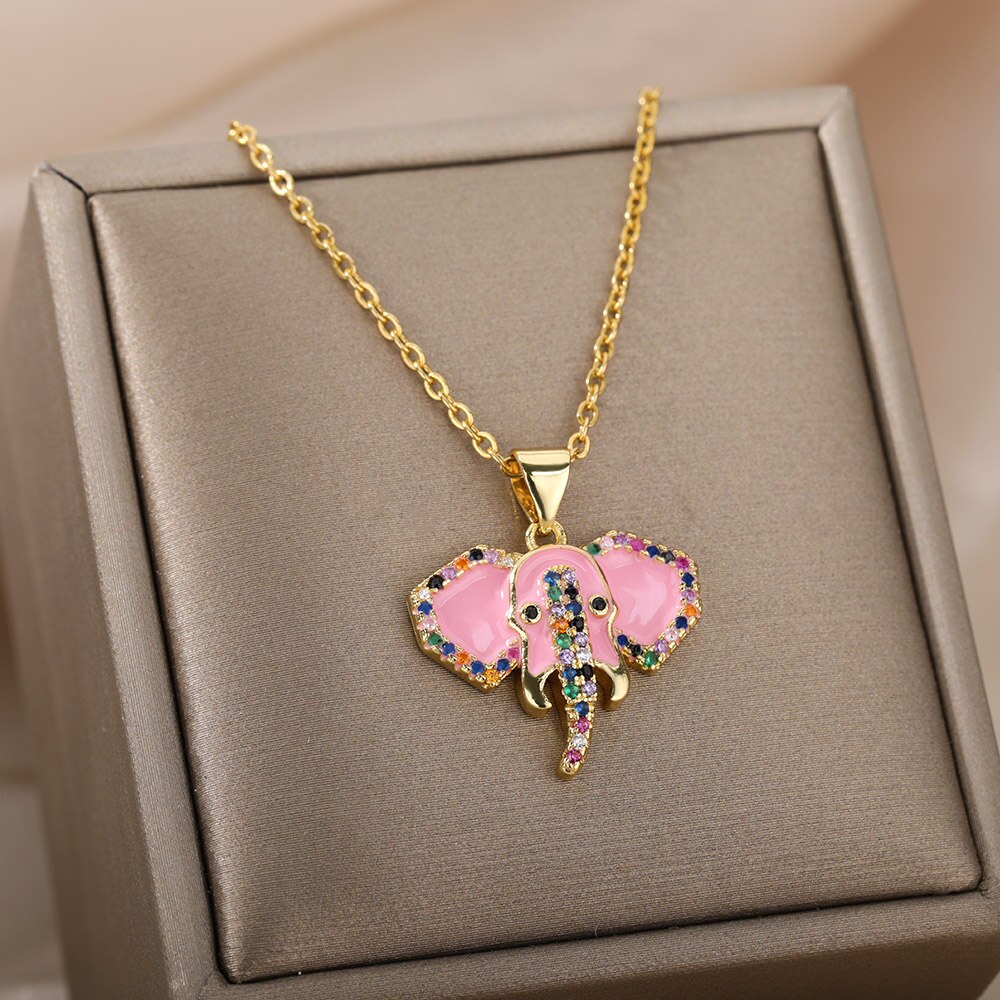 Edelstahl Halskette Für Frauen Jahrgang Elefanten Ebene Anhänger Halsketten gotisch Schmuck Art Collares Schmuckstück Femme
