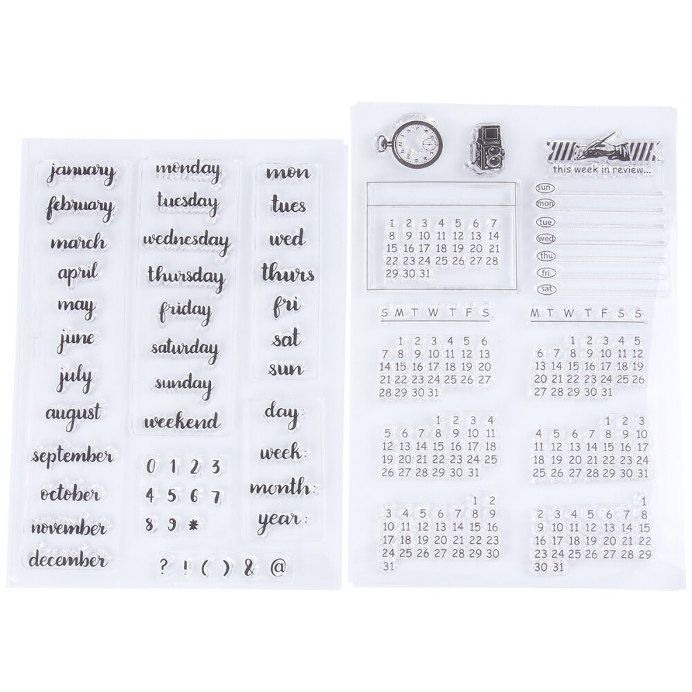 2 Pcs Calendar Stamp Sheets Transparent Clear TPR Seal Decorative Letter Stamps for DIY Scrapbooking Craft Photo Album Di: Default Title