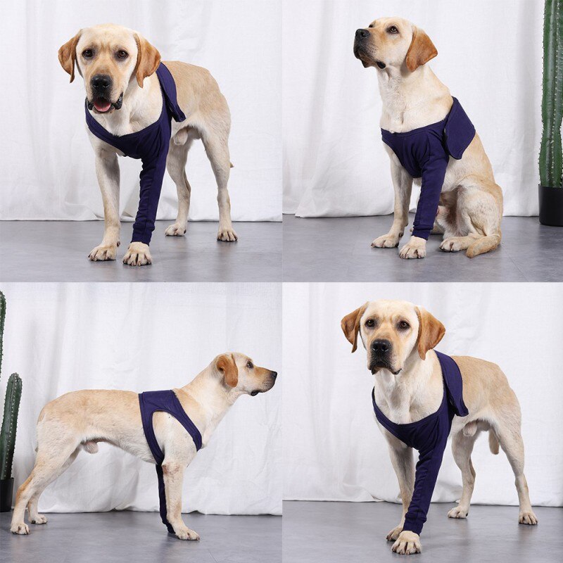 dark blue anti-licking sleeves for pet dogs can help dogs recover quickly after leg surgery