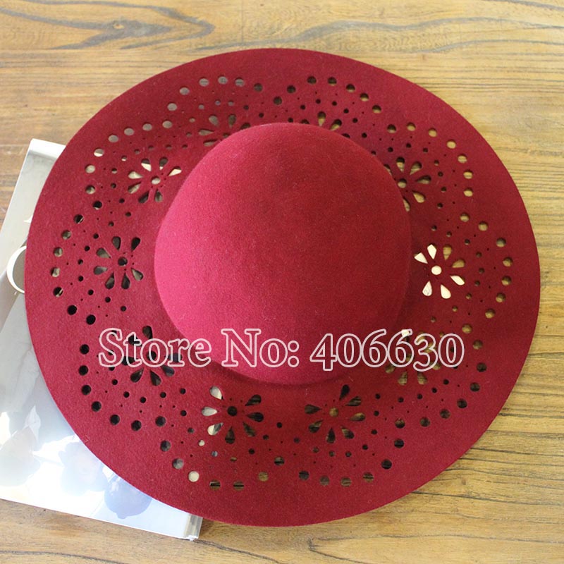 Large Brim Wool Felt Floppy Hats For Women Ladies Sun Beach Caps Female Chapeu PWFE010