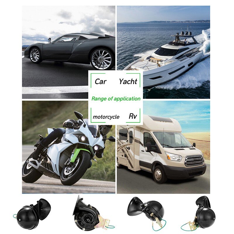 Voiture style fort 150DB 12V noir électrique escargot corne Air klaxon rage son pour voiture moto camion bateau