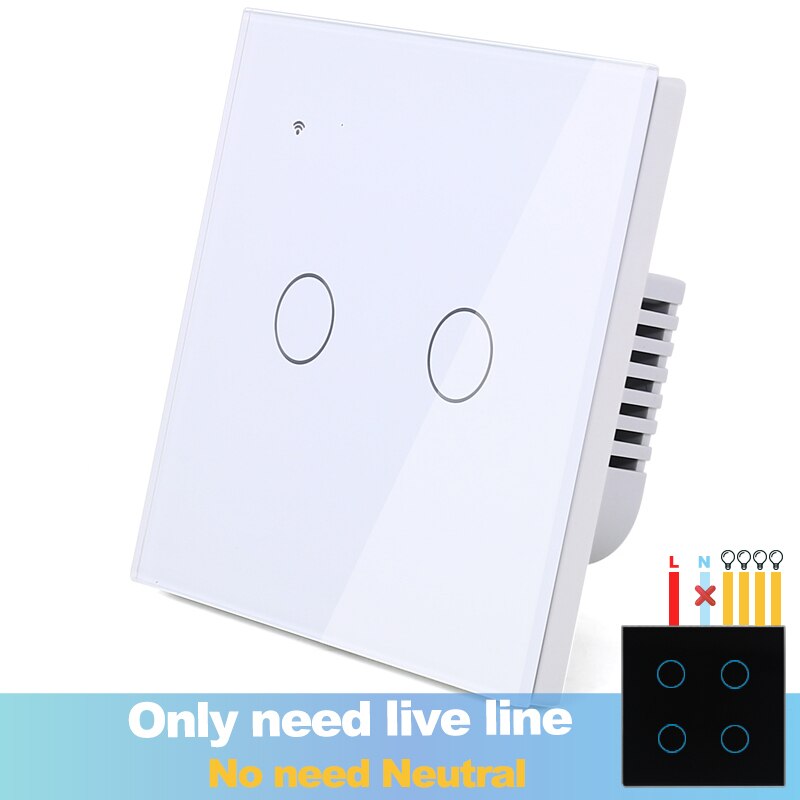 (No need neutral) WIFI Touch Light Wall Switch White Glass Blue LED Smart Home Phone Control 4 Gang 2 Way Alexa Google Home: 2GangWhiteR