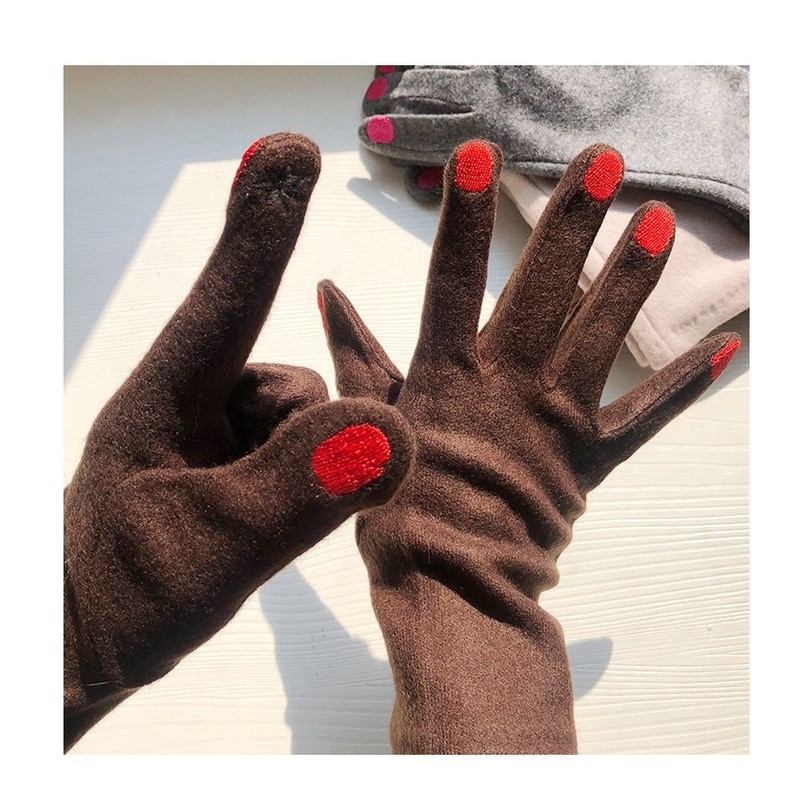 Guantes de lana de lujo para adultos, manoplas de esmalte de uñas bordadas para mantener el calor, de San Valentín, novedad de