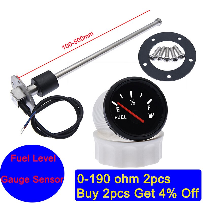 100-500mm 0-190 Ohm Fuel Level Sensor With 52mm Fuel Level Gauge Fuel Level Meter With Red Backlight Oil Indicator Range