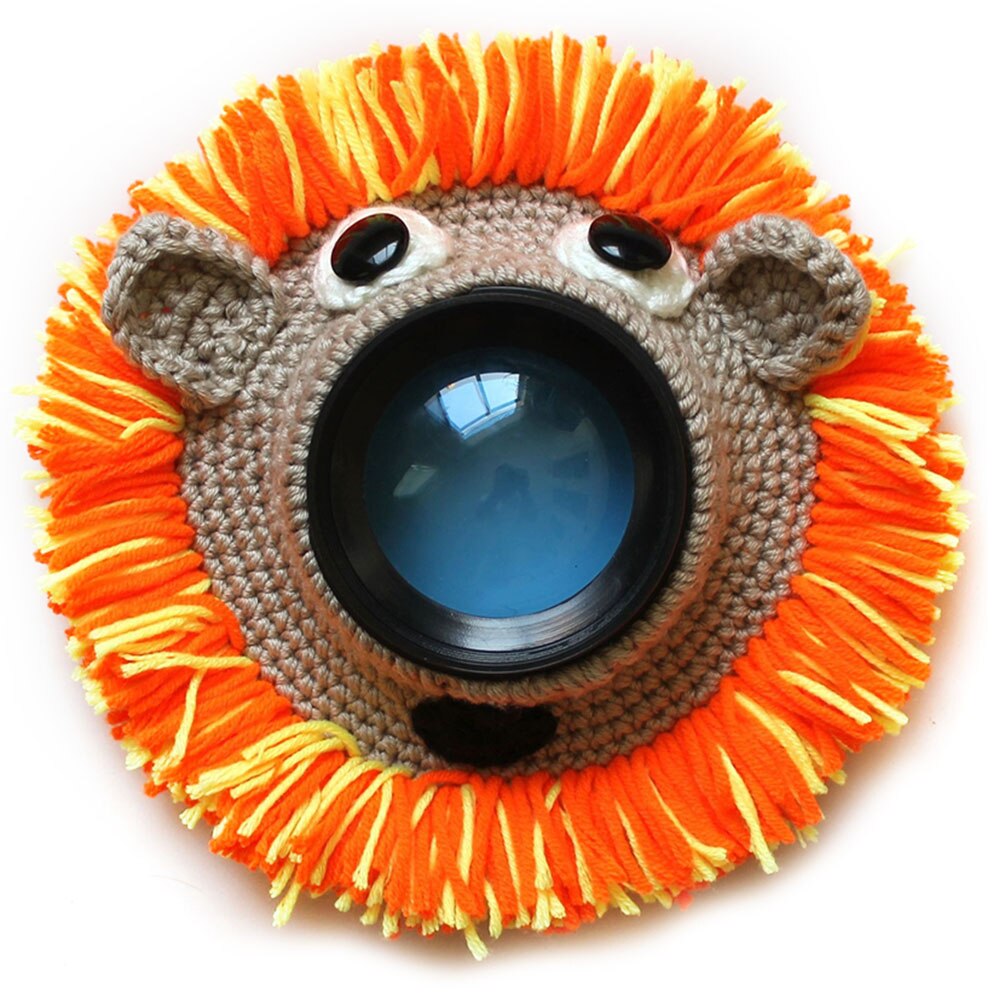 Dyr kameraer kameratilbehør til barn / barn / kæledyr fotografering strikket løve blæksprutte teaser legetøj linse udgør foto rekvisitter: Orange