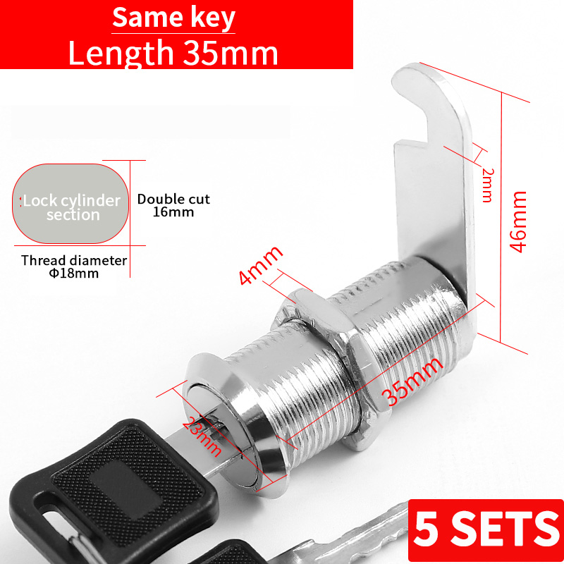 5 SETS File Cabinet Lock Iron Sheet Locker Cylinder Employee Cabinet Storage Cabinet Mailbox Universal Tongue Lock With 2 Keys: Yellow