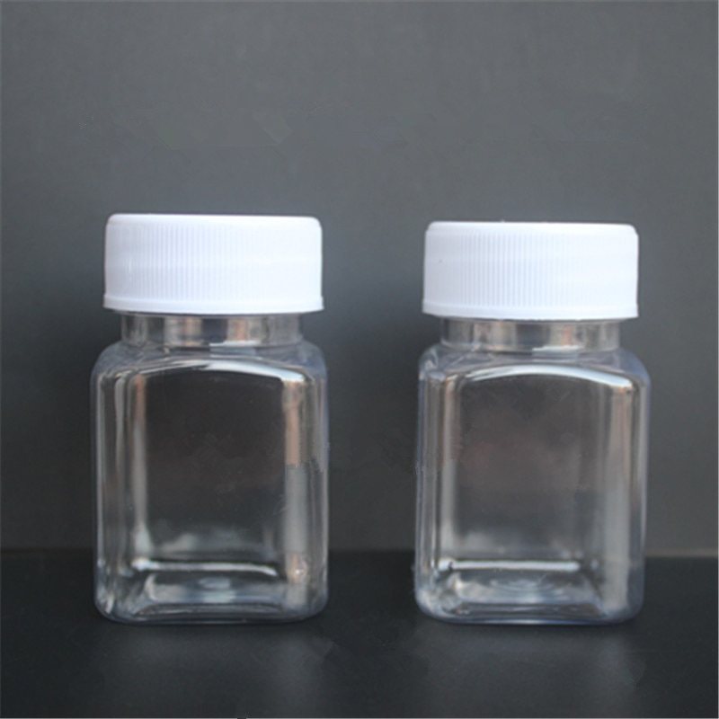 60 ML Vierkante Plastic Fles PET Clear Transparant, Sampling Fles, Vloeibare Opslag Fles, Plastic Capsule Fles
