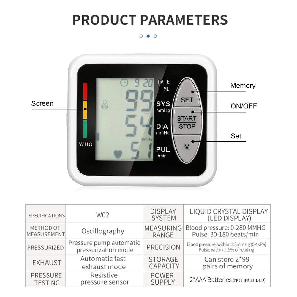 Pols/Arm Bloeddrukmeter Lcd Digitale Pulseheart Beat Rate Meter Apparaat Apparatuur Tonometer Bp Mini Bloeddrukmeter
