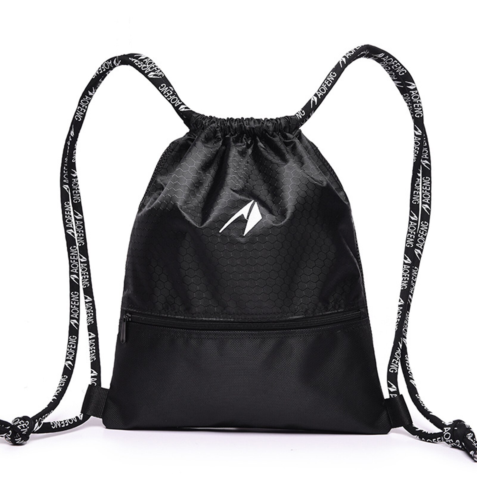 Basketball Football String Drawstring Large Space Backpack Rugged Durable Gym Pouch Gym Tote Bag School Sport Shoe Zipper Bag #W: Black