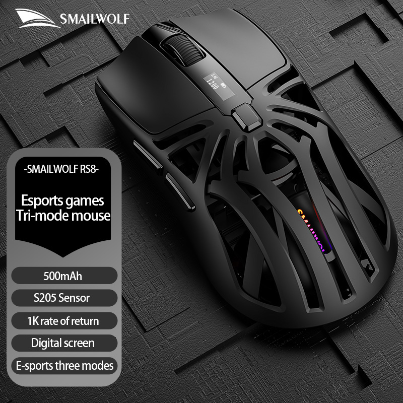 SMAILWOLF RS8 1000Hz Bluetooth mouse, 10000dpi, three-mode connection, lightweight macro gaming mouse notebook computer: YELLOW